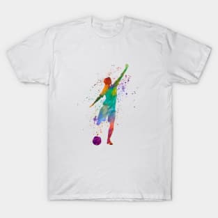 Woman footballer in watercolor T-Shirt